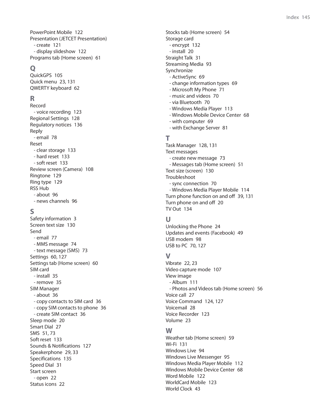 HTC TOUCHPRO2SPT user manual Index  